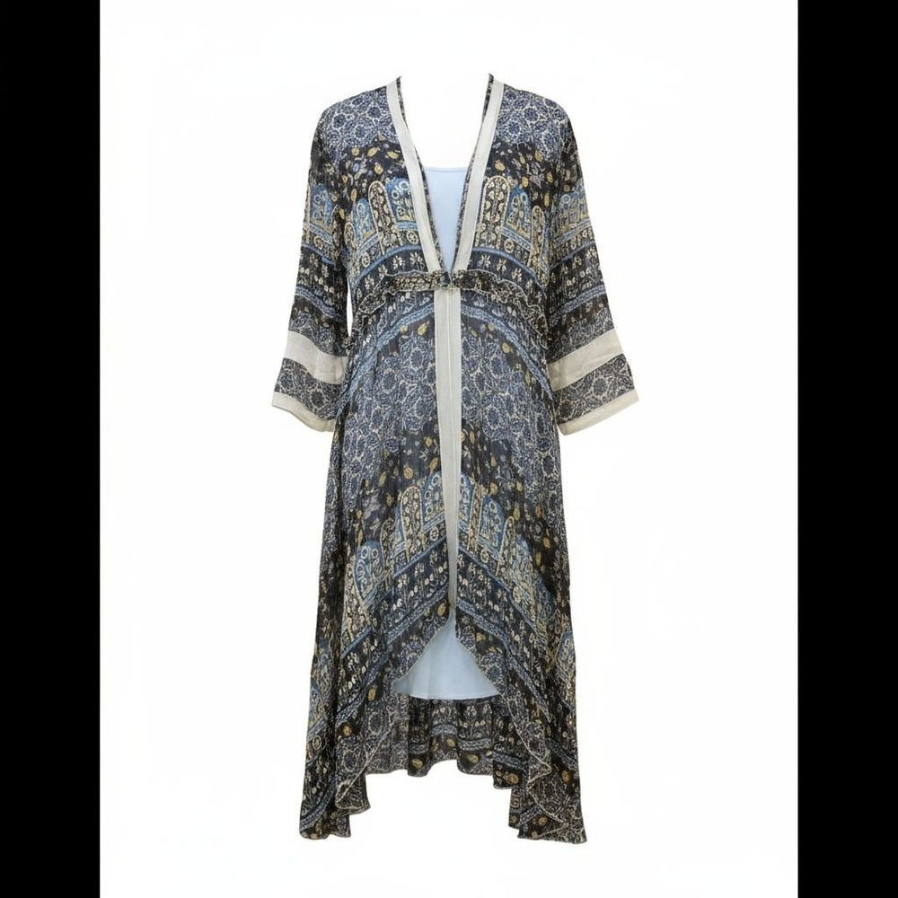 NWT Soft‎ Surroundings Floral Blue 100% Silk Dress Medium Vintage